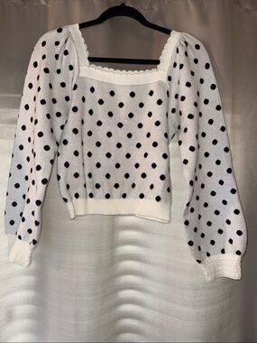 White Polka Dot Square-Neck Sweater